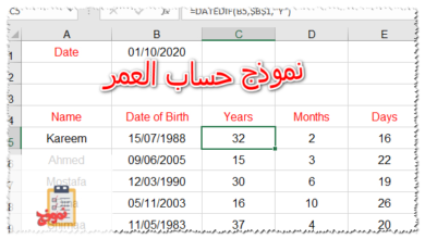 نموذج حساب العمر