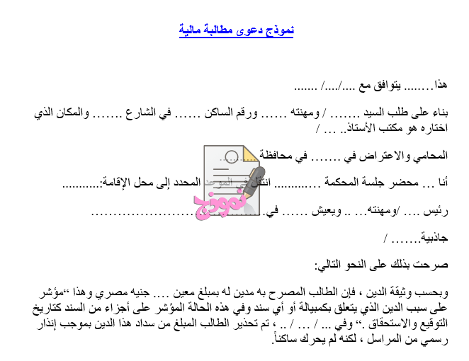 صيغة دعوي مطالبة مالية مكتوبة جاهزة